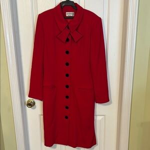 Kasper ASL Red dress with Black Buttons. Size 10. Detachable reversible bow tie